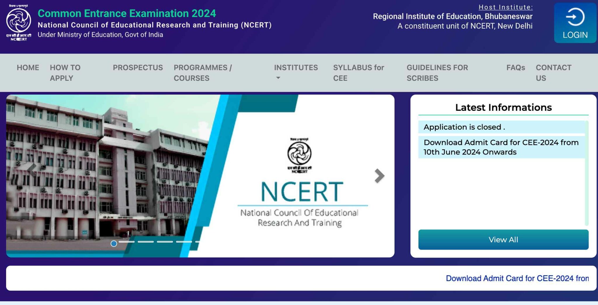 Cee.ncert.gov.in Rie Cee Ncert Admit Card 2024 Login